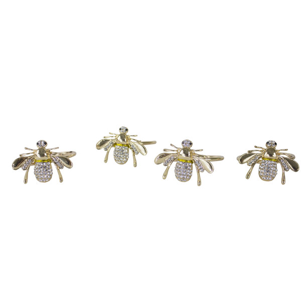 Rosdorf Park Gold Bumble Bee Bejeweled Design Metal Napkin Rings, Set Of 4 Wayfair